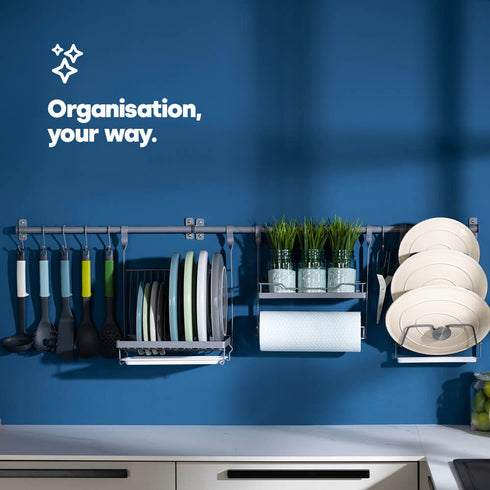 Kitchen Roll Holder with Shelf - Grey